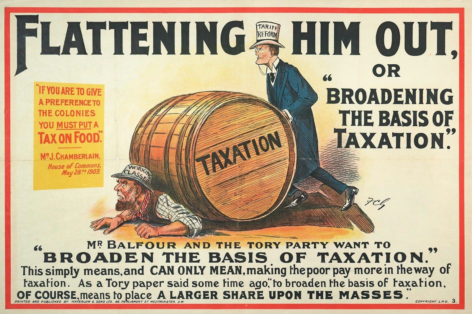 a political poster with a man leaning on a barrel